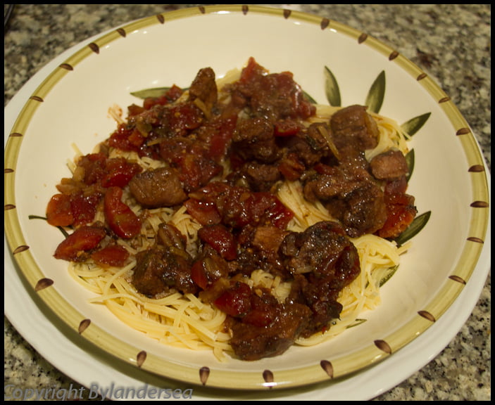 Steak San Marco on noodles.