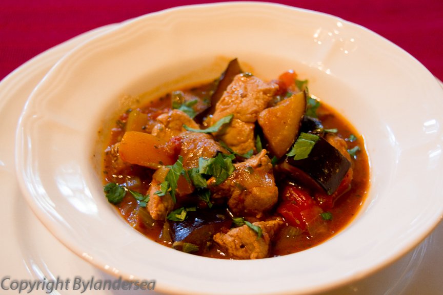 Braised Pork Tenderloin With Eggplant, Olives and Capers Pork Tenderloin with eggplant, tomatoes, olives and capers