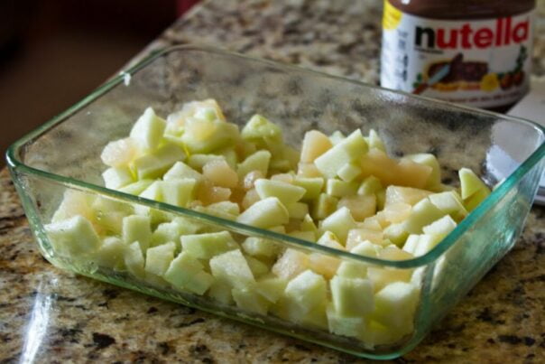Cubed pieces of fresh apple and pear
