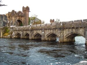 Crossing the moat at Ashford Castle