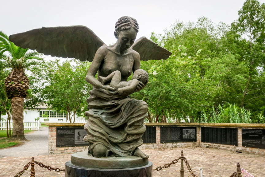 Statue of a mother and child in the Field of Angels, Whitney Plantation. 