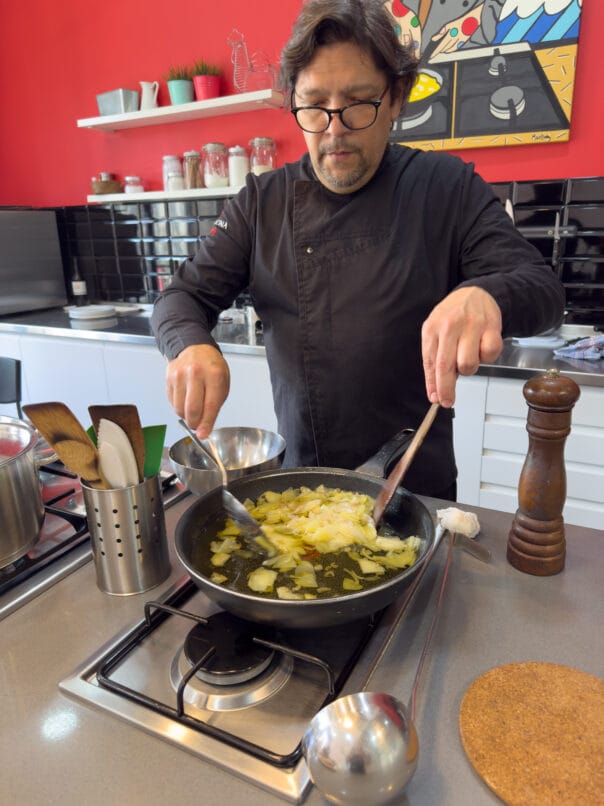 Preparing the tortilla.