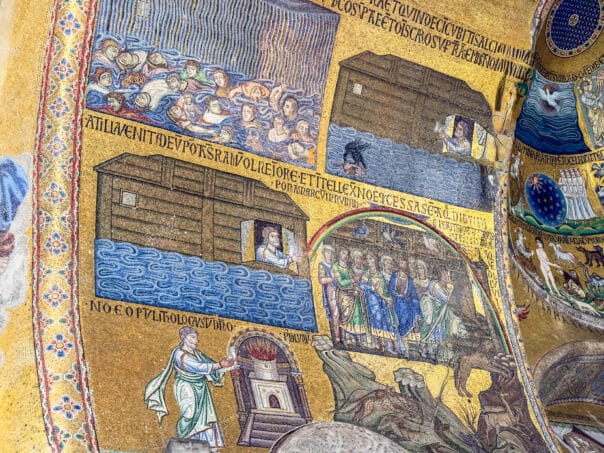 Mosaics explain the story of Noah and the Ark.